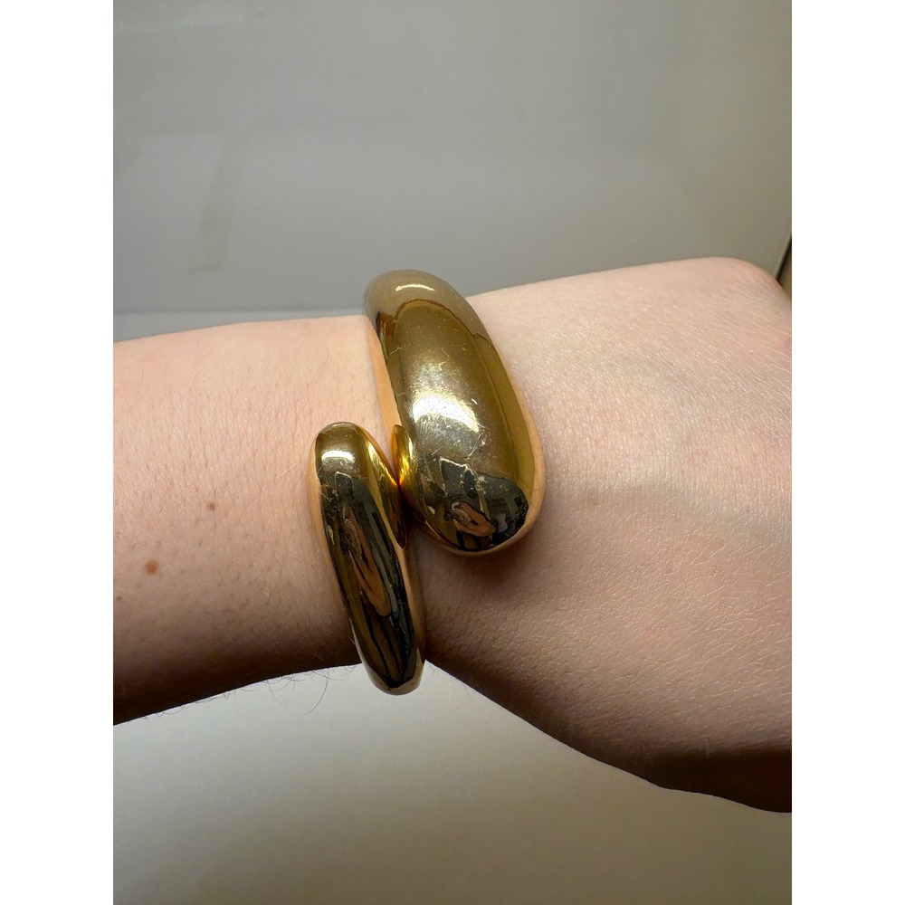 Gold Tone Chunky Teardrop Bypass Bangle Bracelet Hinged Statement Jewelry